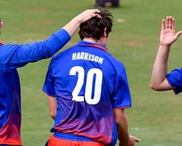Ryan Harrison celebrates his first ACES wicket