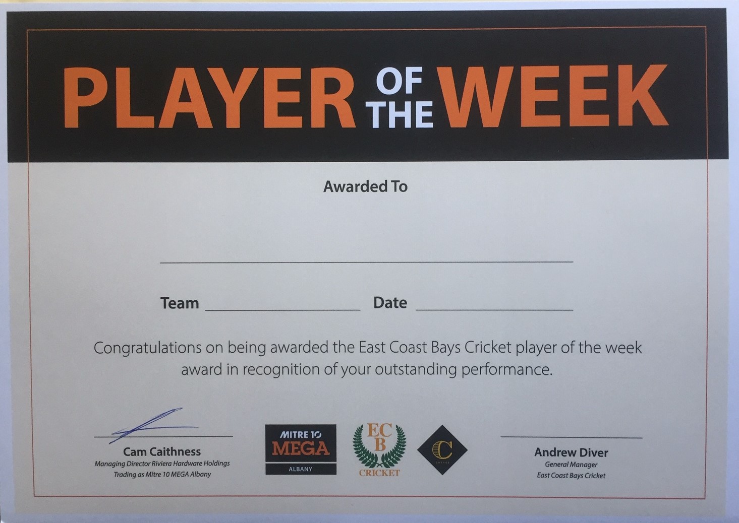 Player of the Week Award